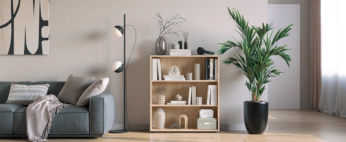 Bücherregal mit 3 Ebenen und Höhenverstellbare Regale | Lumo 80-3F