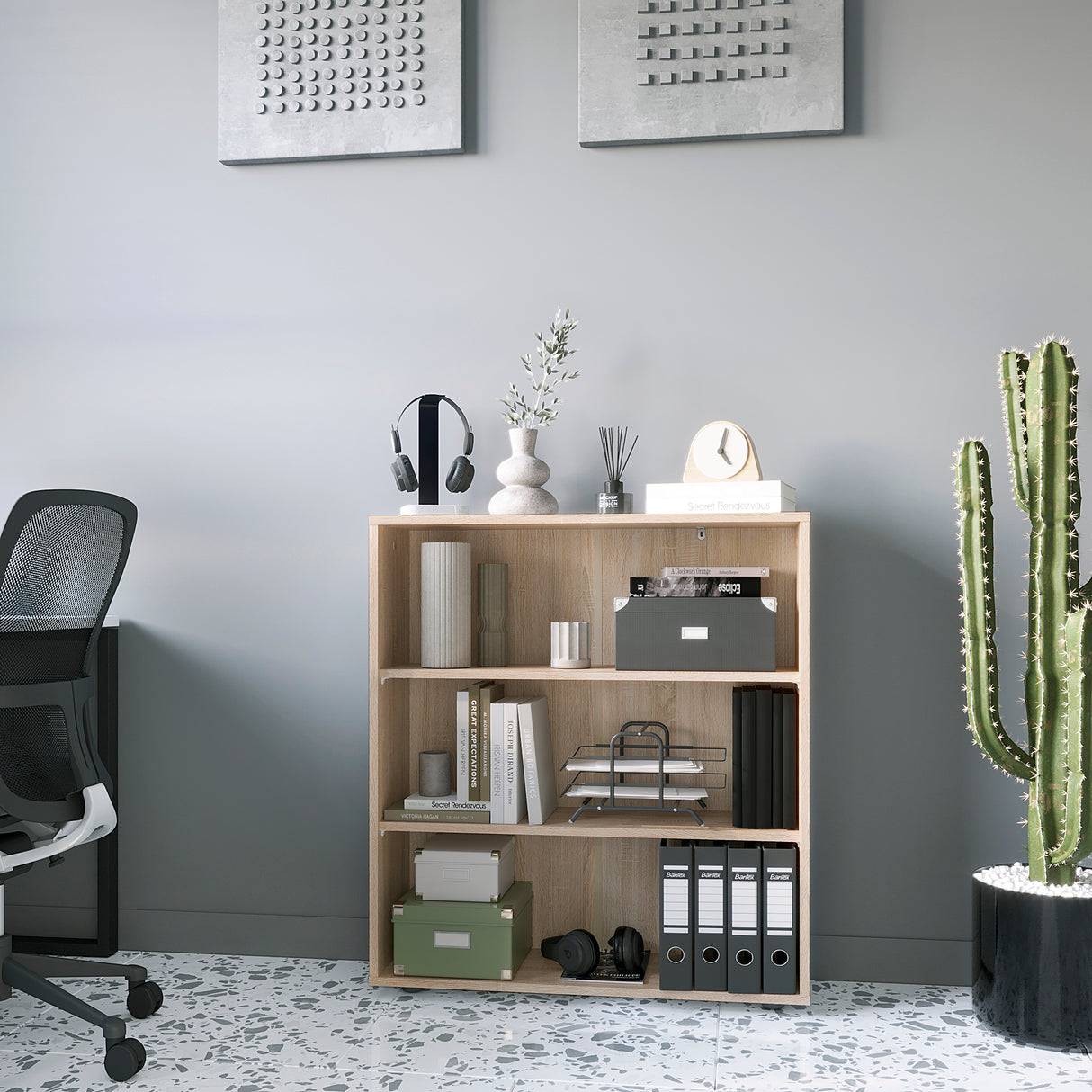 Bücherregal mit 3 Ebenen und Höhenverstellbare Regale | Lumo 80-3F