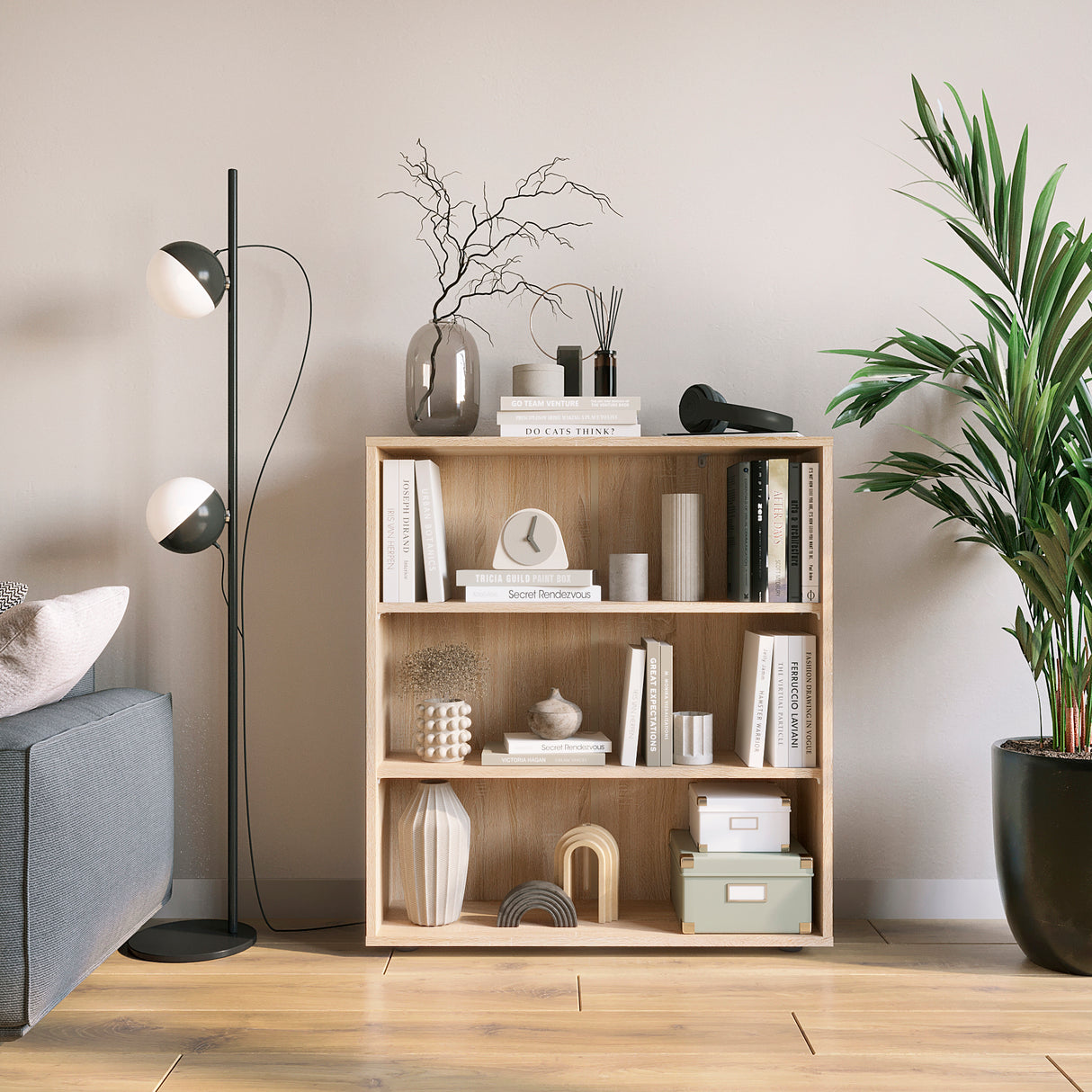 Bücherregal mit 3 Ebenen und Höhenverstellbare Regale | Lumo 80-3F