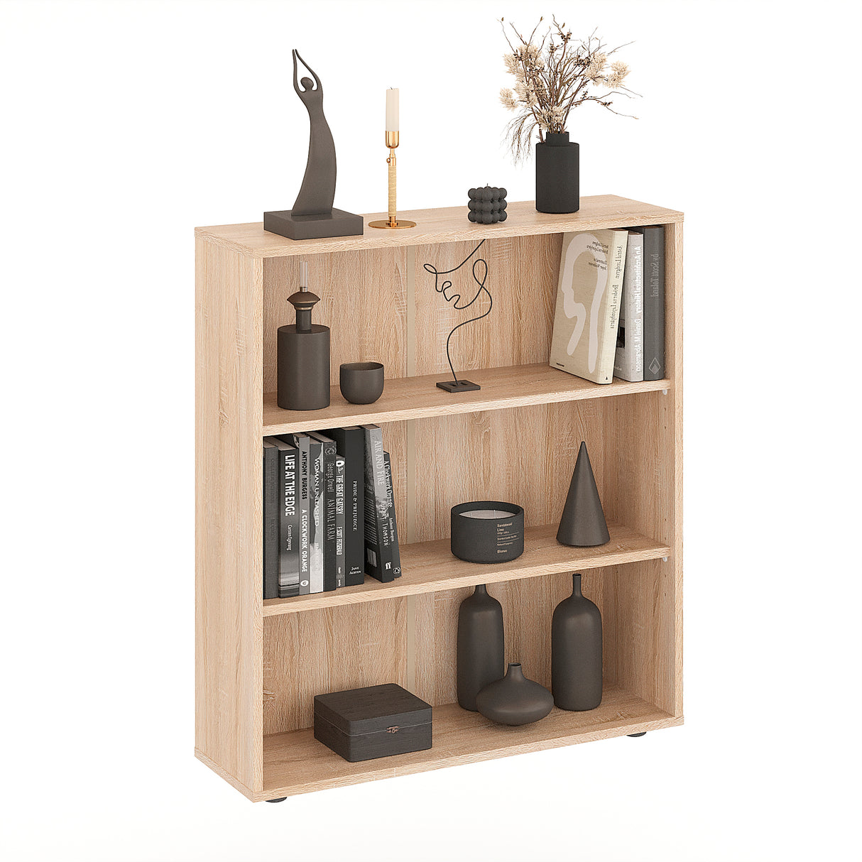 Bücherregal mit 3 Ebenen und Höhenverstellbare Regale | Lumo 80-3F