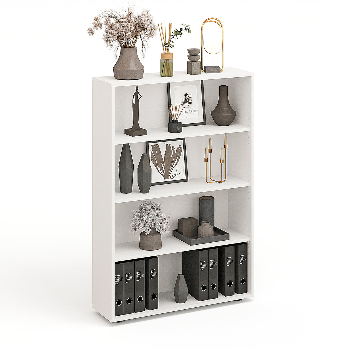 Bücherregal mit 4 Ebenen und Höhenverstellbare Regale | Lumo 80-4F