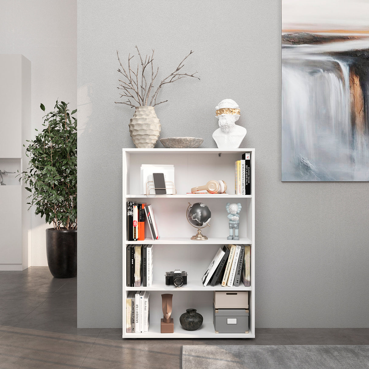 Bücherregal mit 4 Ebenen und Höhenverstellbare Regale | Lumo 80-4F