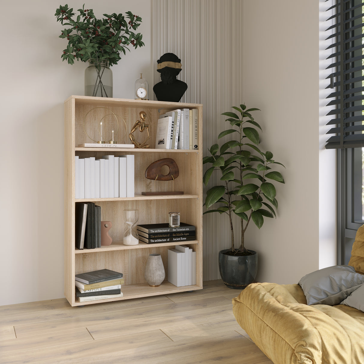 Bücherregal mit 4 Ebenen und Höhenverstellbare Regale | Lumo 80-4F