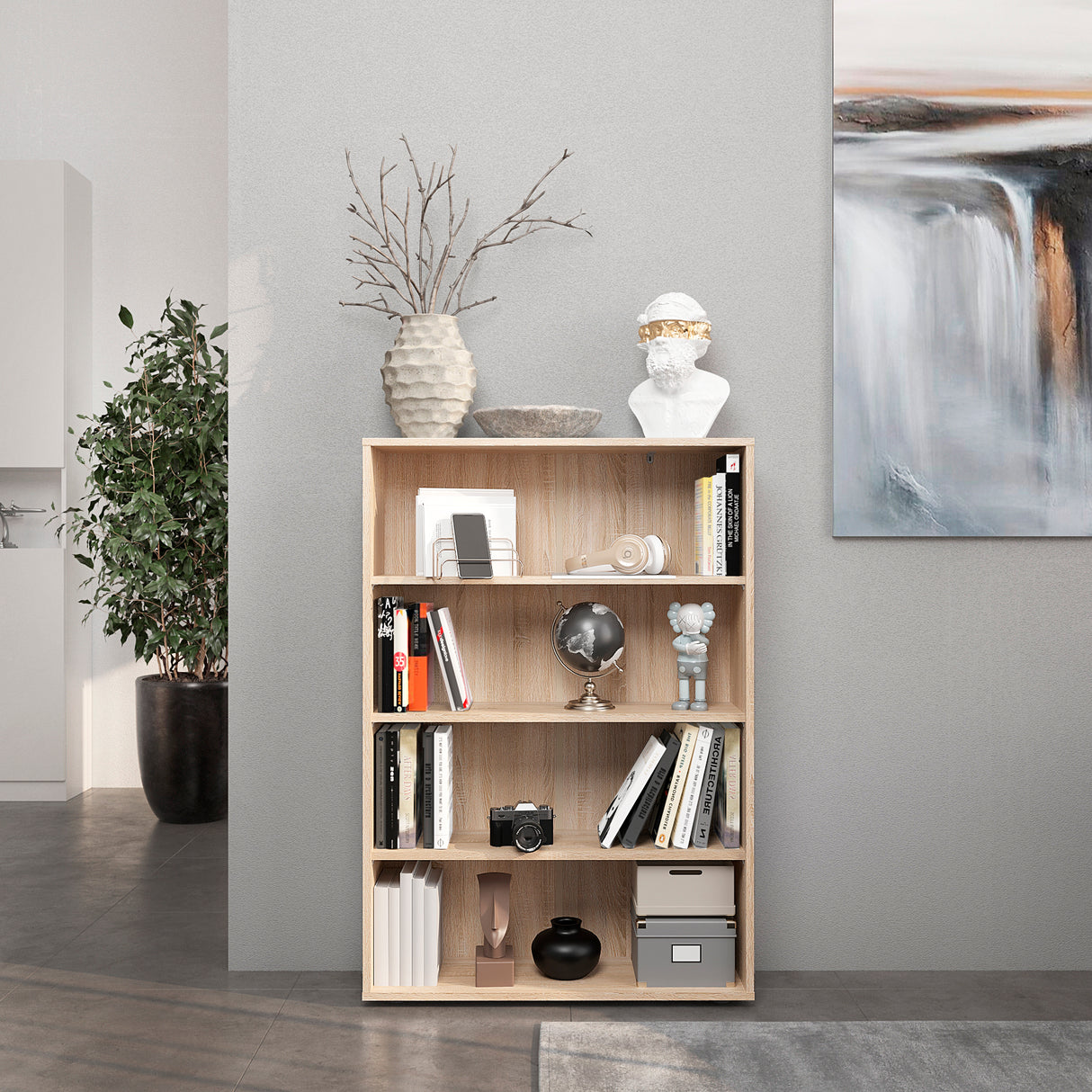 Bücherregal mit 4 Ebenen und Höhenverstellbare Regale | Lumo 80-4F