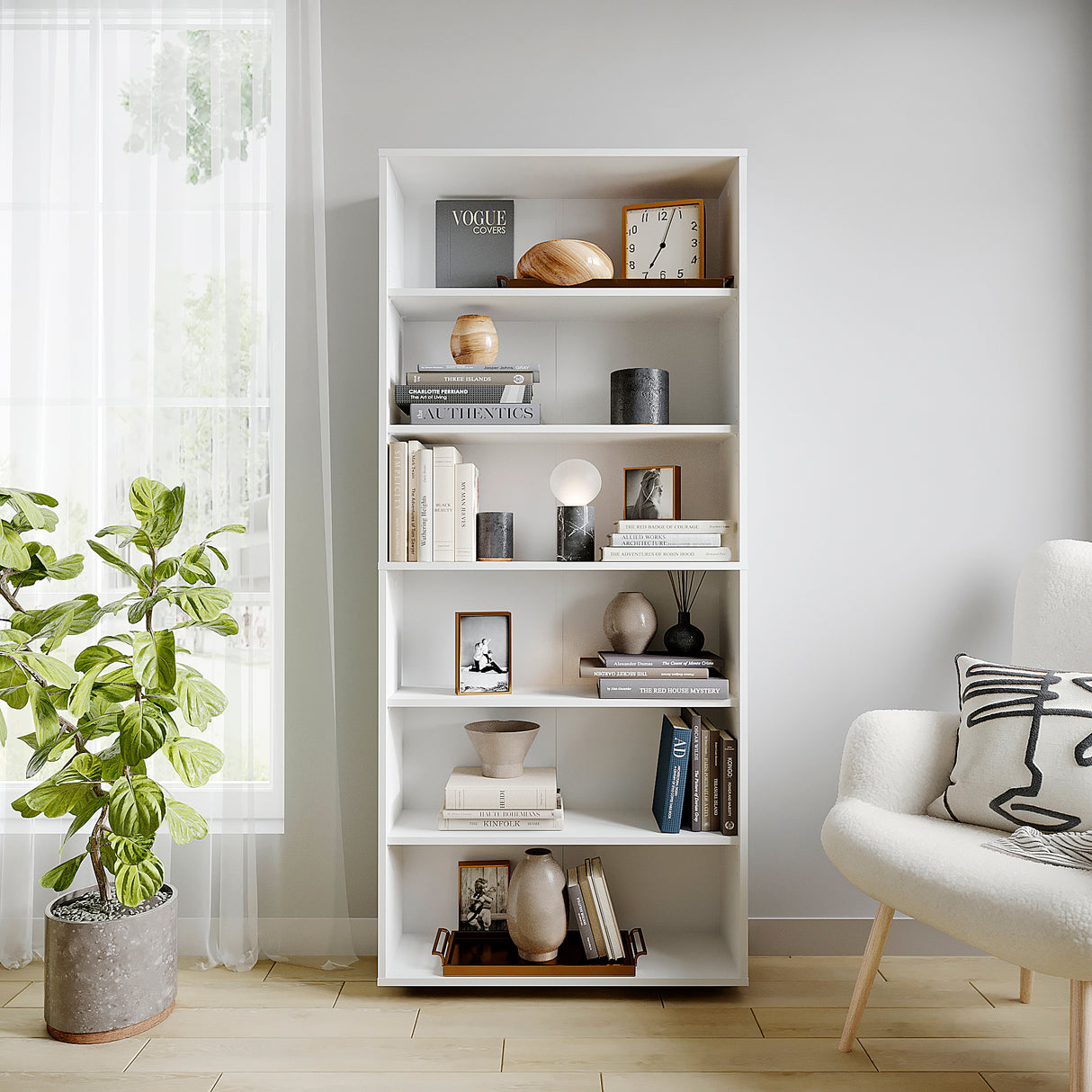 Bücherregal mit 6 Ebenen und Höhenverstellbare Regale | LUMO 80-6F