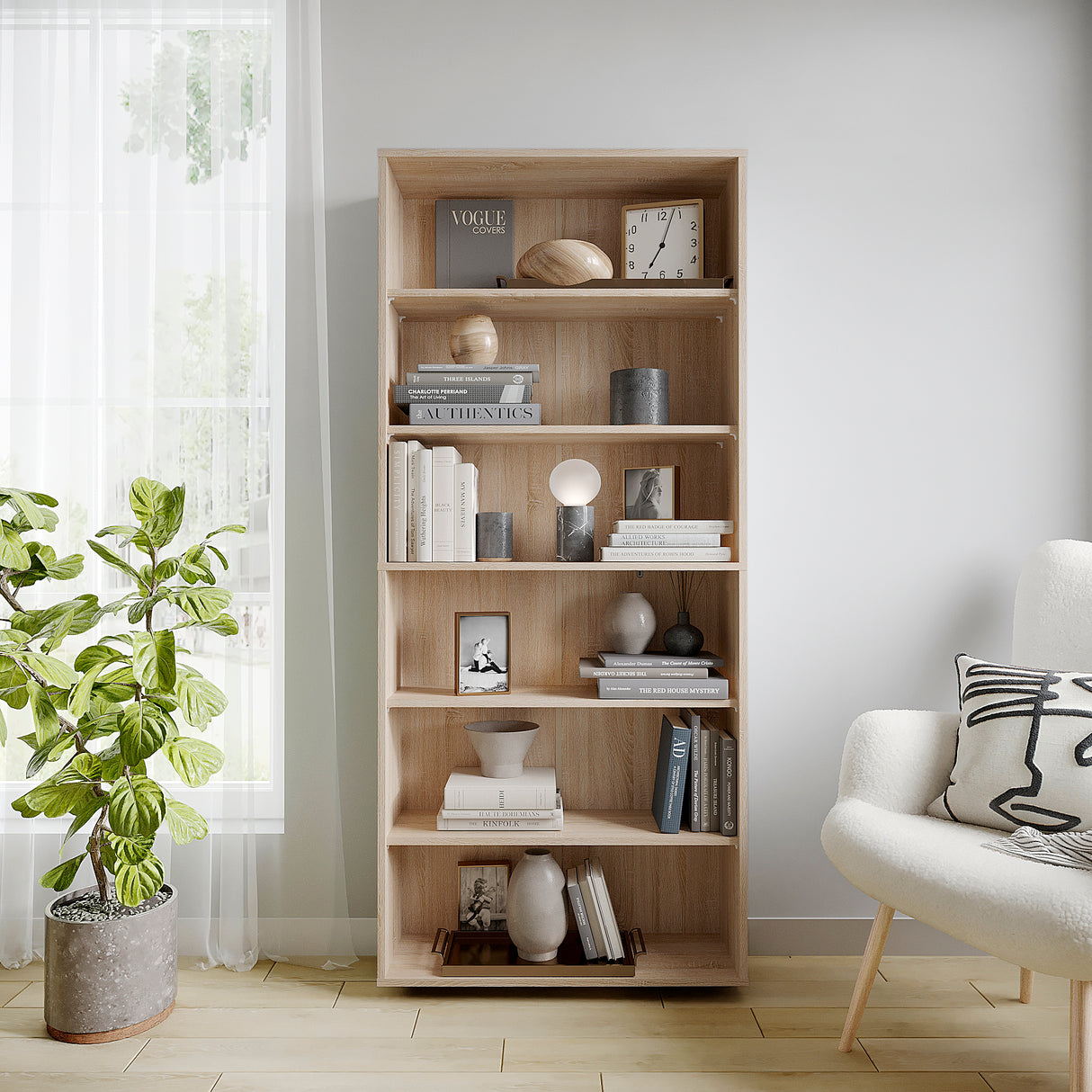 Bücherregal mit 6 Ebenen und Höhenverstellbare Regale | LUMO 80-6F