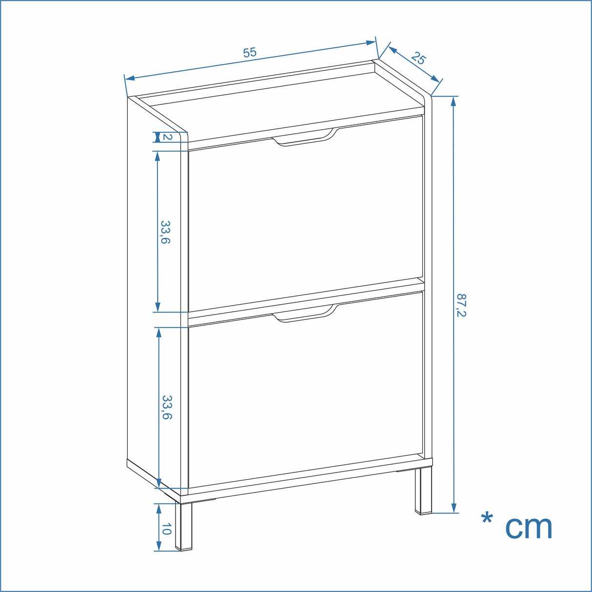 KOMTO Schuhschrank Schmal mit 2 Klappen | Madrid 2