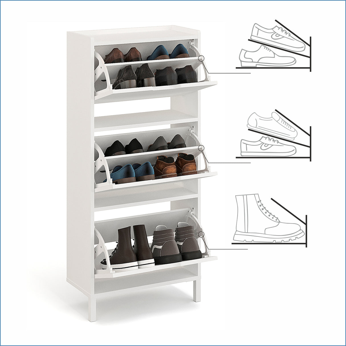 Schuhschrank Schmal mit 3 Klappen | Madrid 3