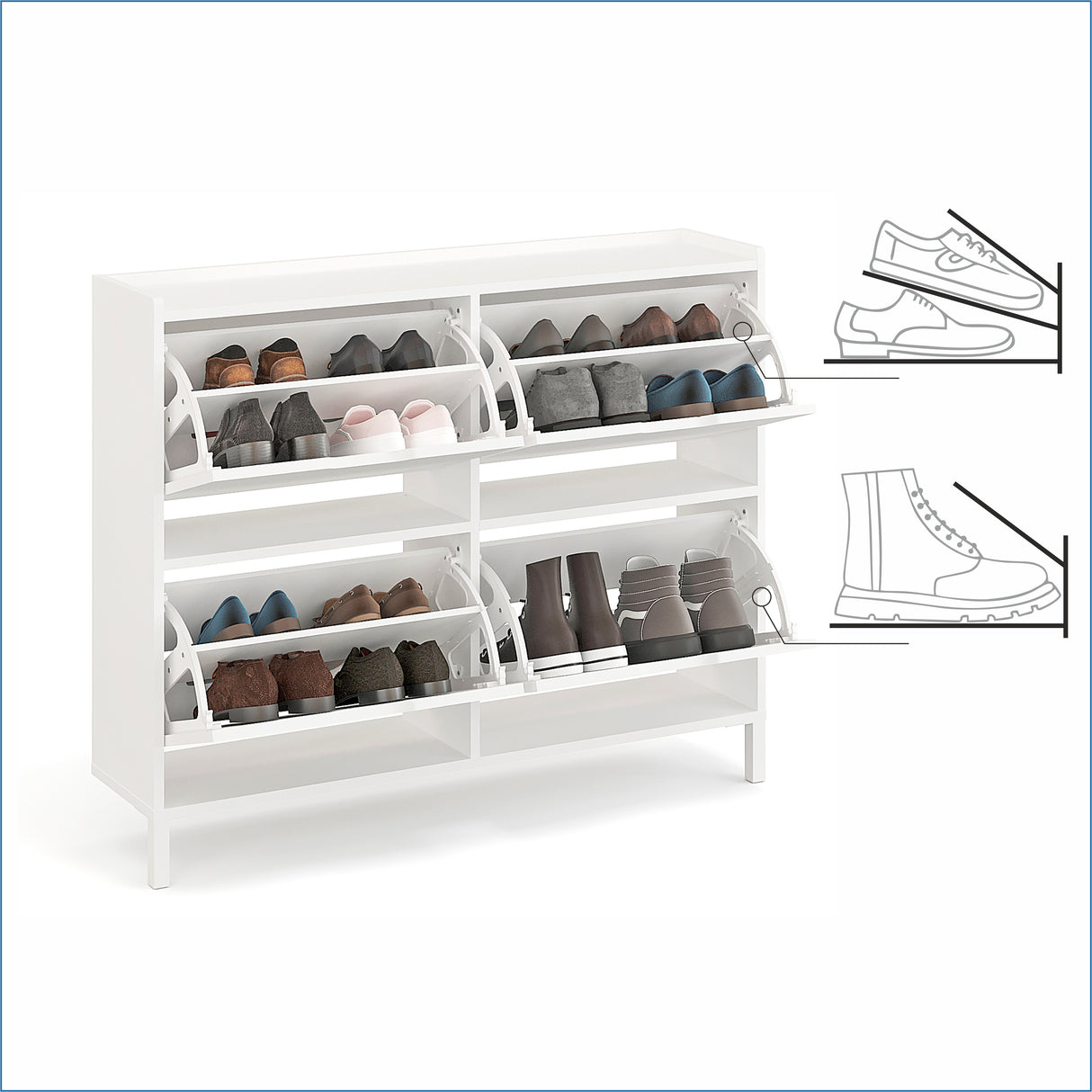 Schuhschrank Schmal mit 4 Klappen | Madrid 4