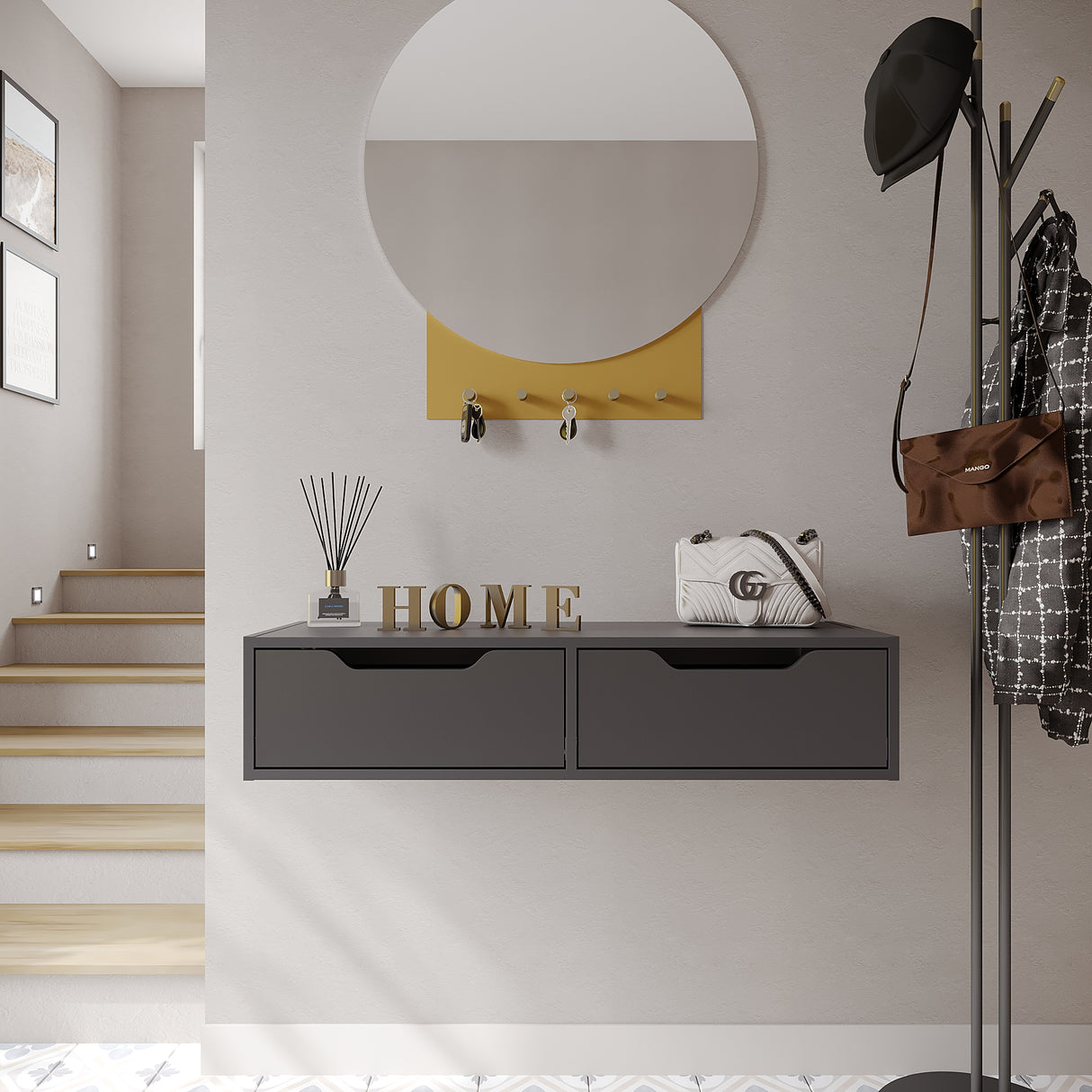 Wandregal mit 2 Schubladen | NOKA