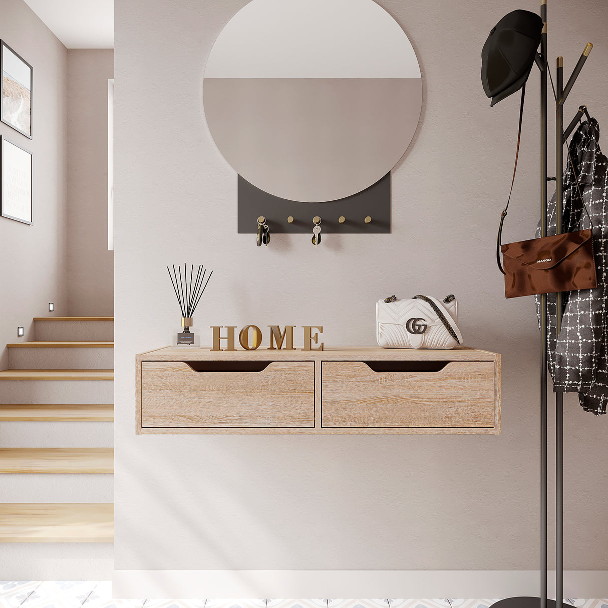 Wandregal mit 2 Schubladen | NOKA