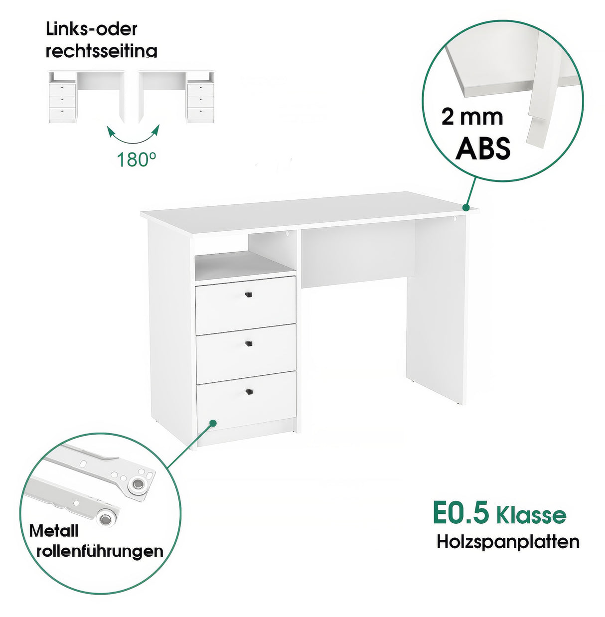 Schreibtisch mit 3 Schubladen | Oslo 110H
