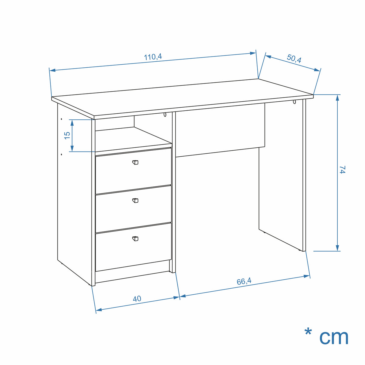 Schreibtisch mit 3 Schubladen | Oslo 110H