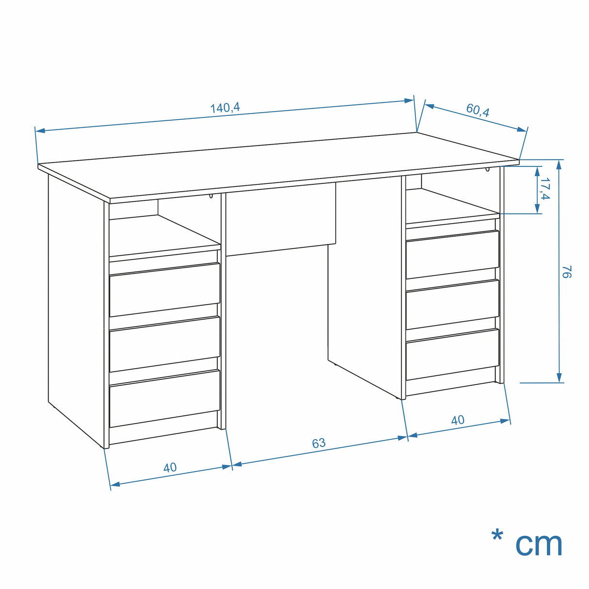 Schreibtisch mit 6 Schubladen | Oslo 140