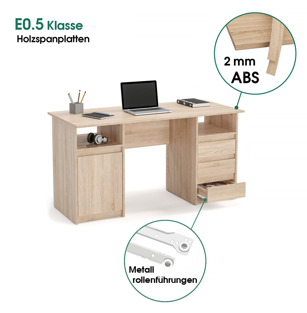 Schreibtisch mit 3 Schubladen | Oslo 145