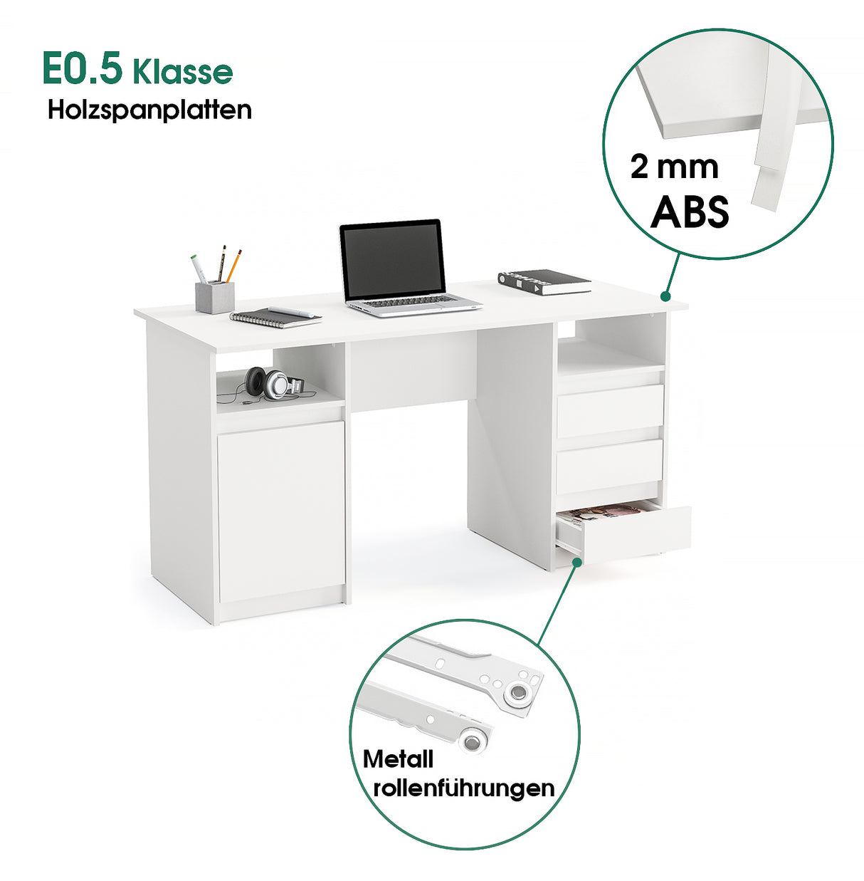 Schreibtisch mit 3 Schubladen | Oslo 145