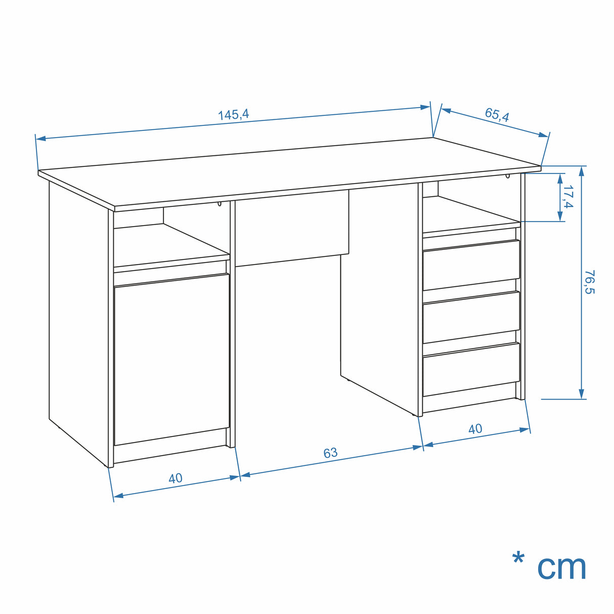 Schreibtisch mit 3 Schubladen | Oslo 145