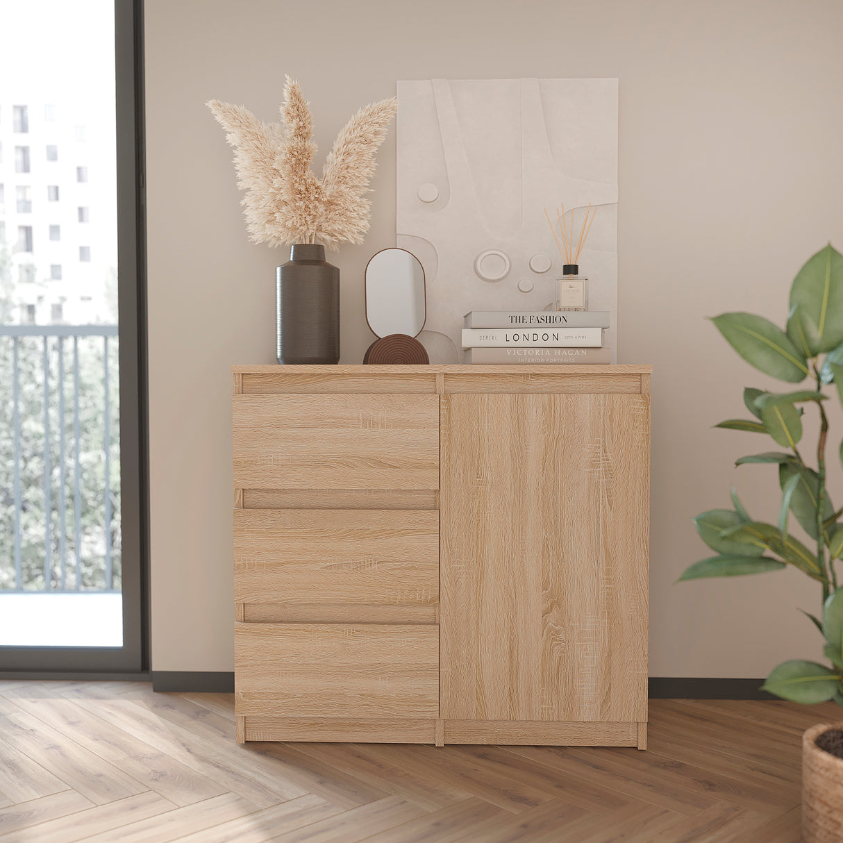 Kommode mit 3 Schubladen und 1 Tür | PIKO