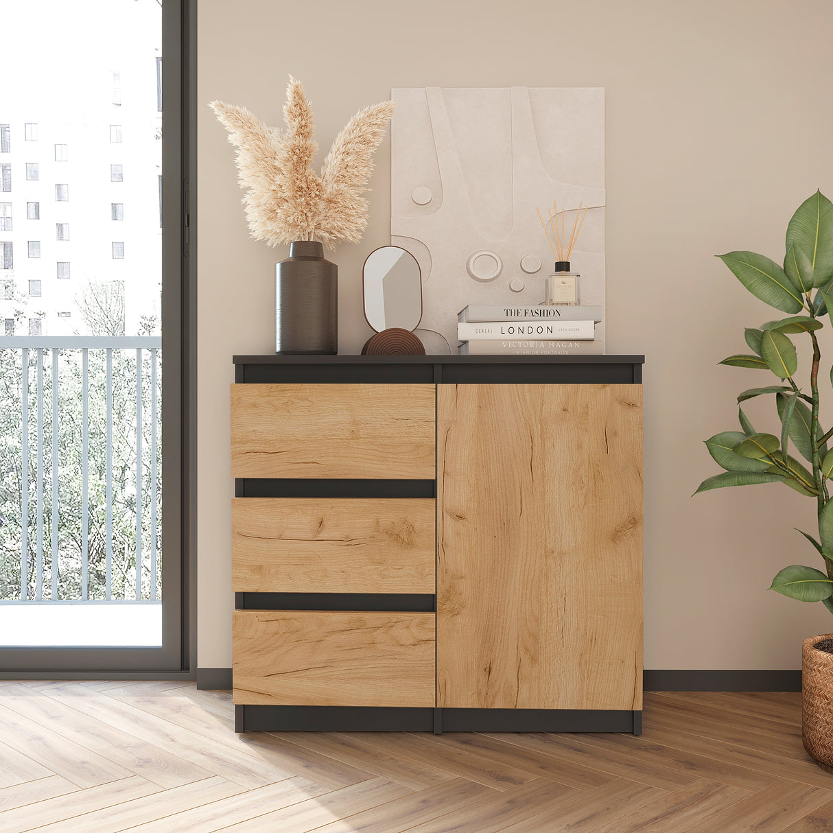 Kommode mit 3 Schubladen und 1 Tür | PIKO