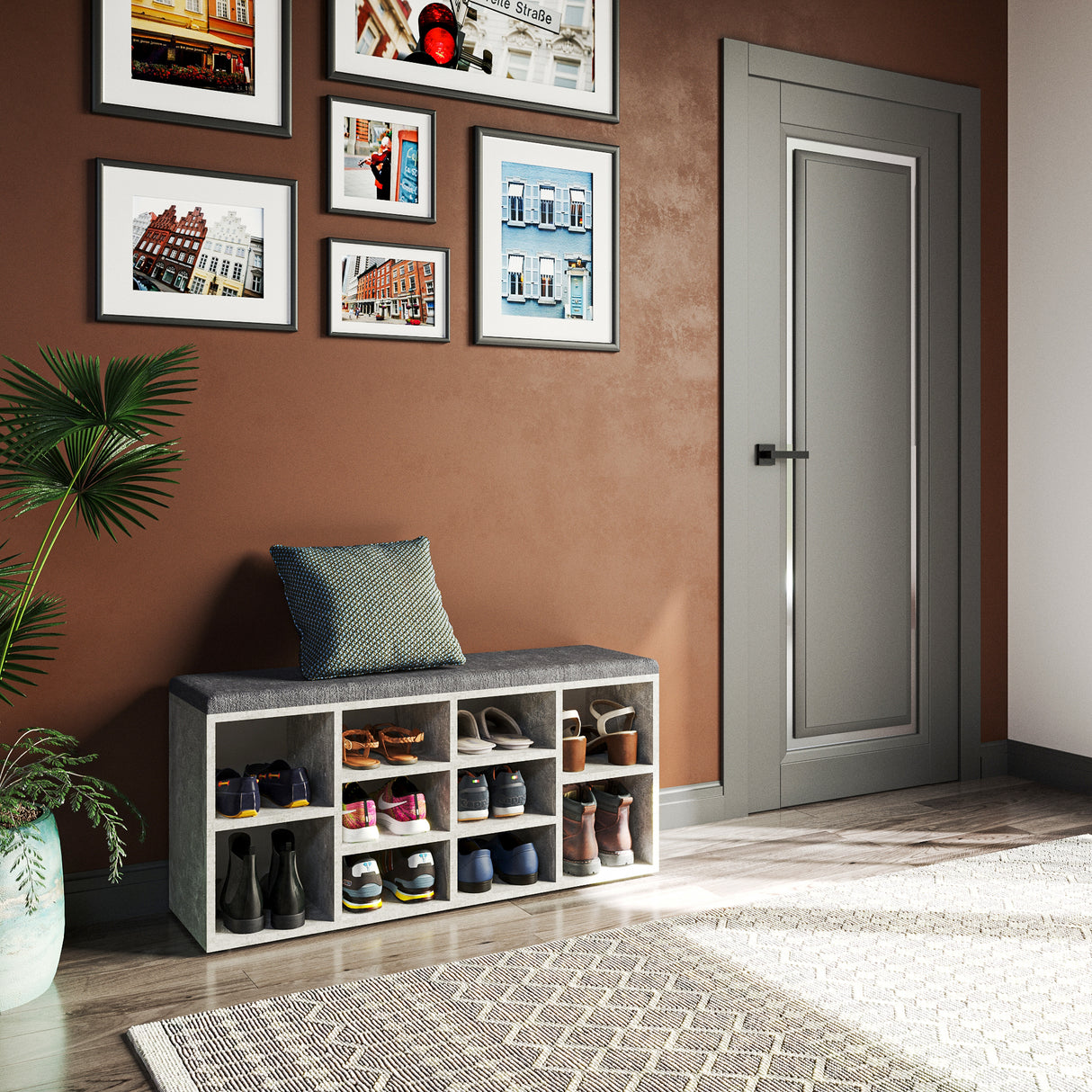 Schuhbank mit Sitzfläche mit 10 Fächern | Sofia 104