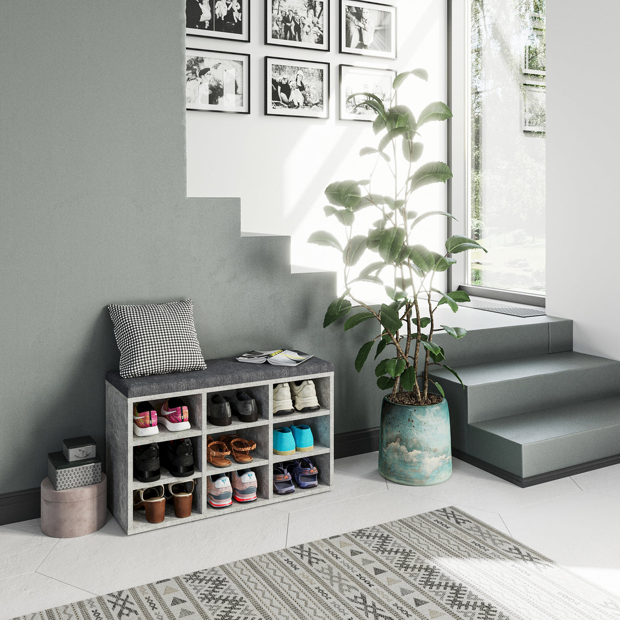 Schuhbank mit Sitzfläche mit 9 verstellbaren Fächern | Sofia 80