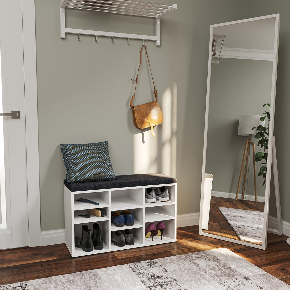 Schuhbank mit Sitzfläche mit 9 verstellbaren Fächern | Sofia 80