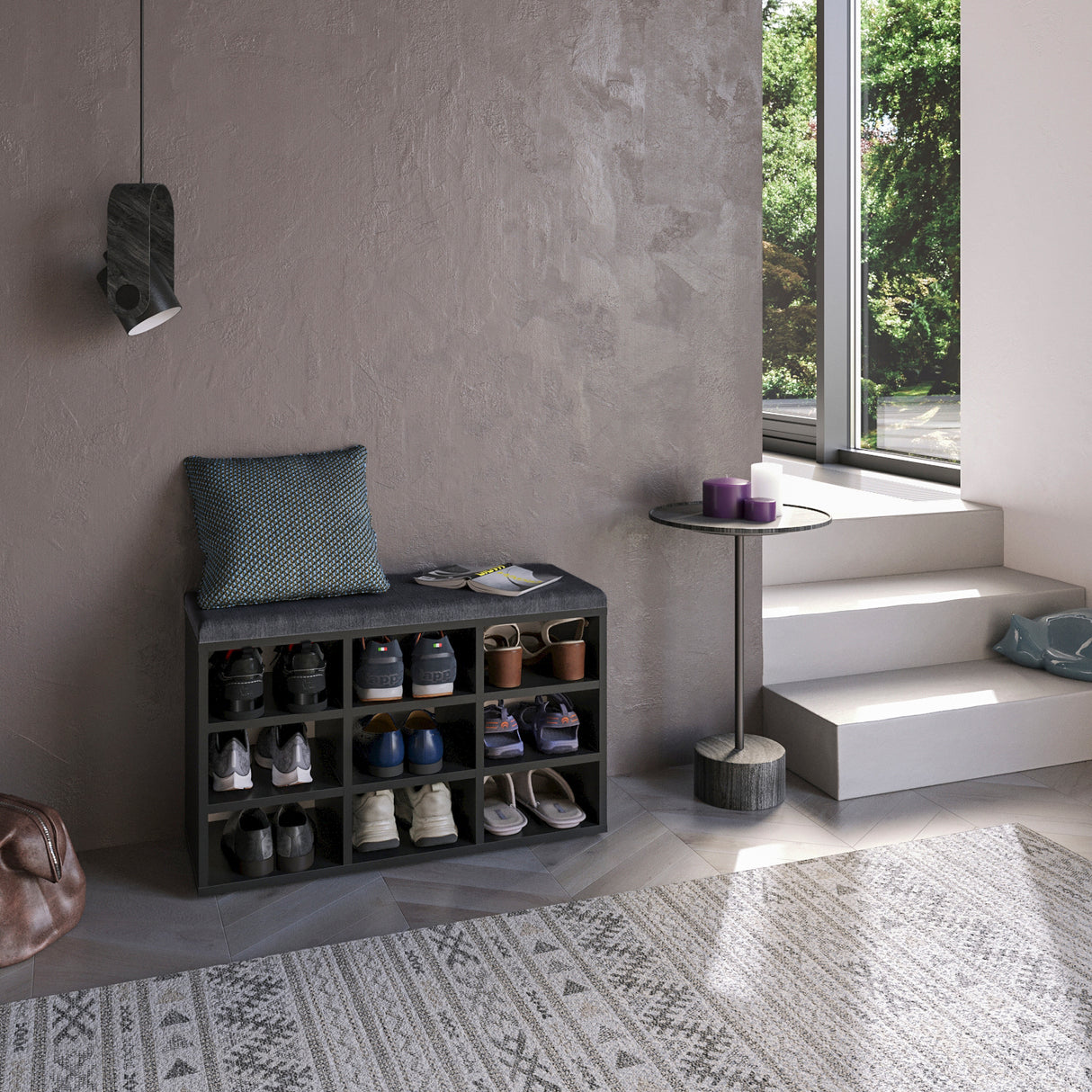 Schuhbank mit Sitzfläche mit 9 verstellbaren Fächern | Sofia 80