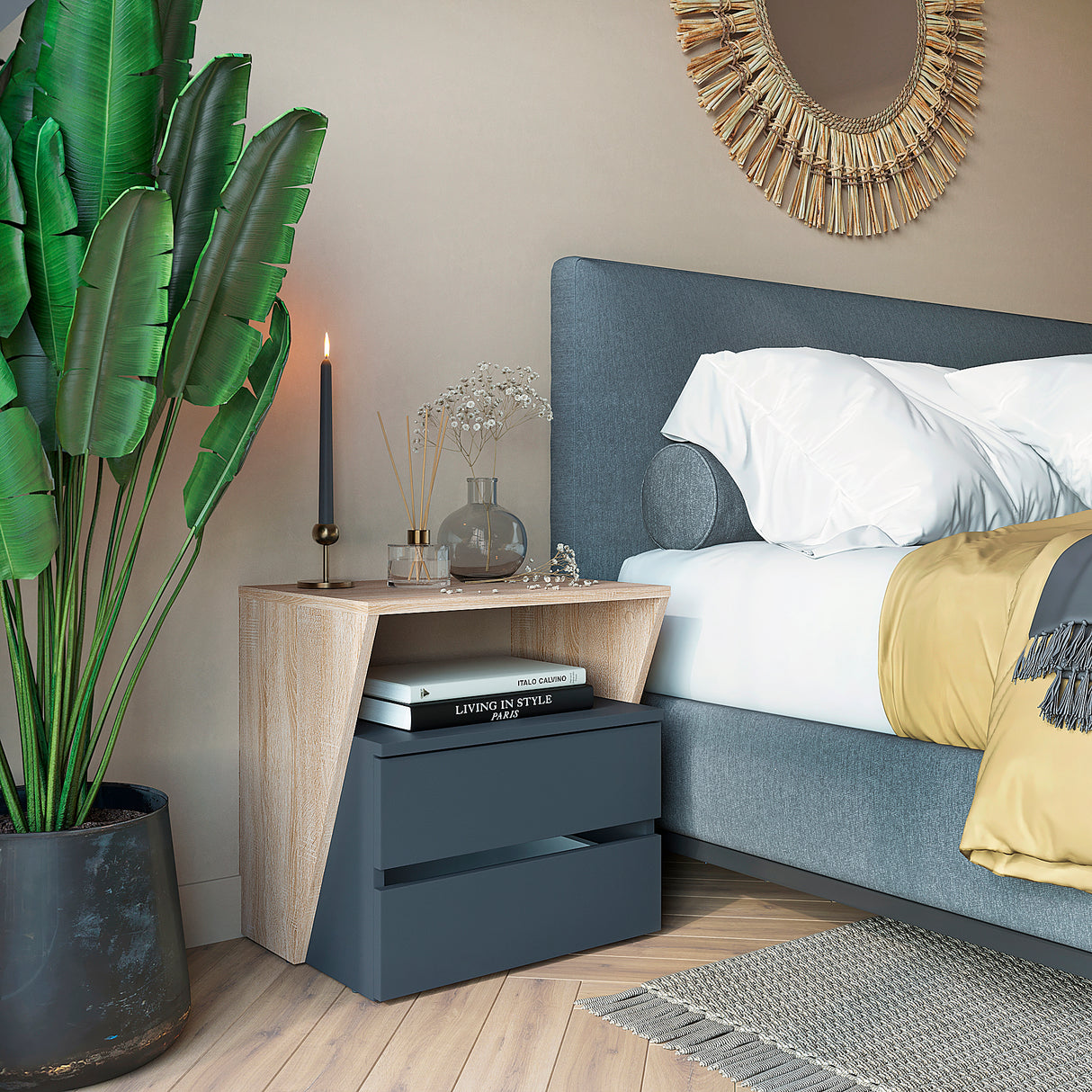 Nachttisch mit 2 Schubladen | Shift