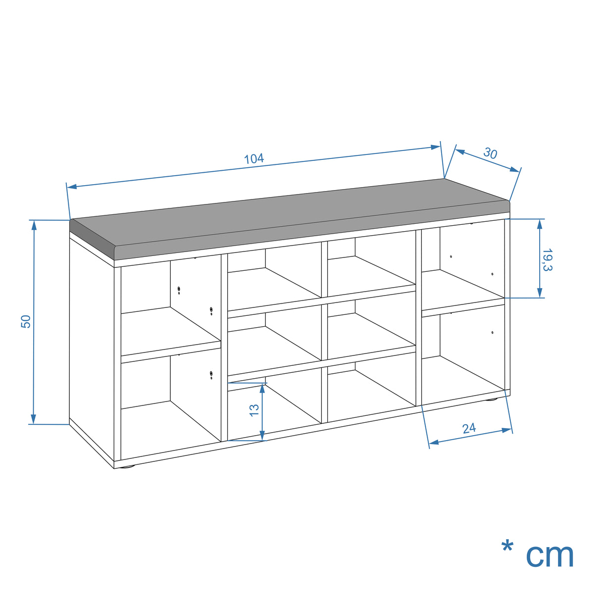 Schuhbank mit Sitzfläche mit 10 Fächern | Sofia 104