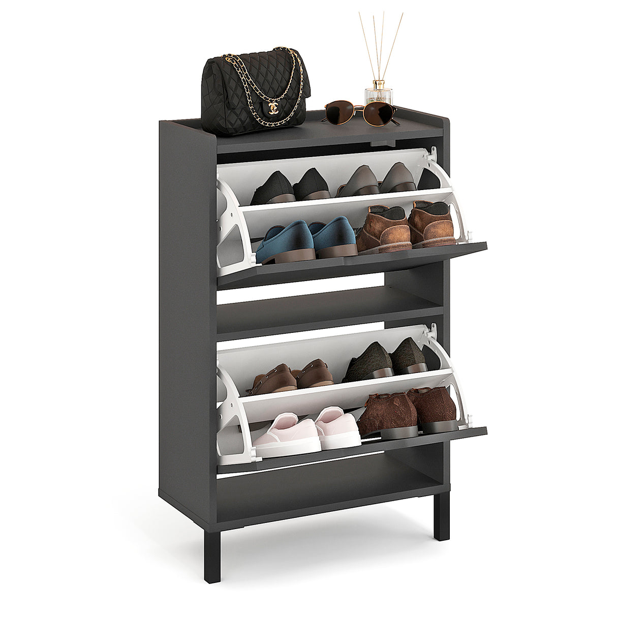 KOMTO Schuhschrank Schmal mit 2 Klappen | Madrid 2