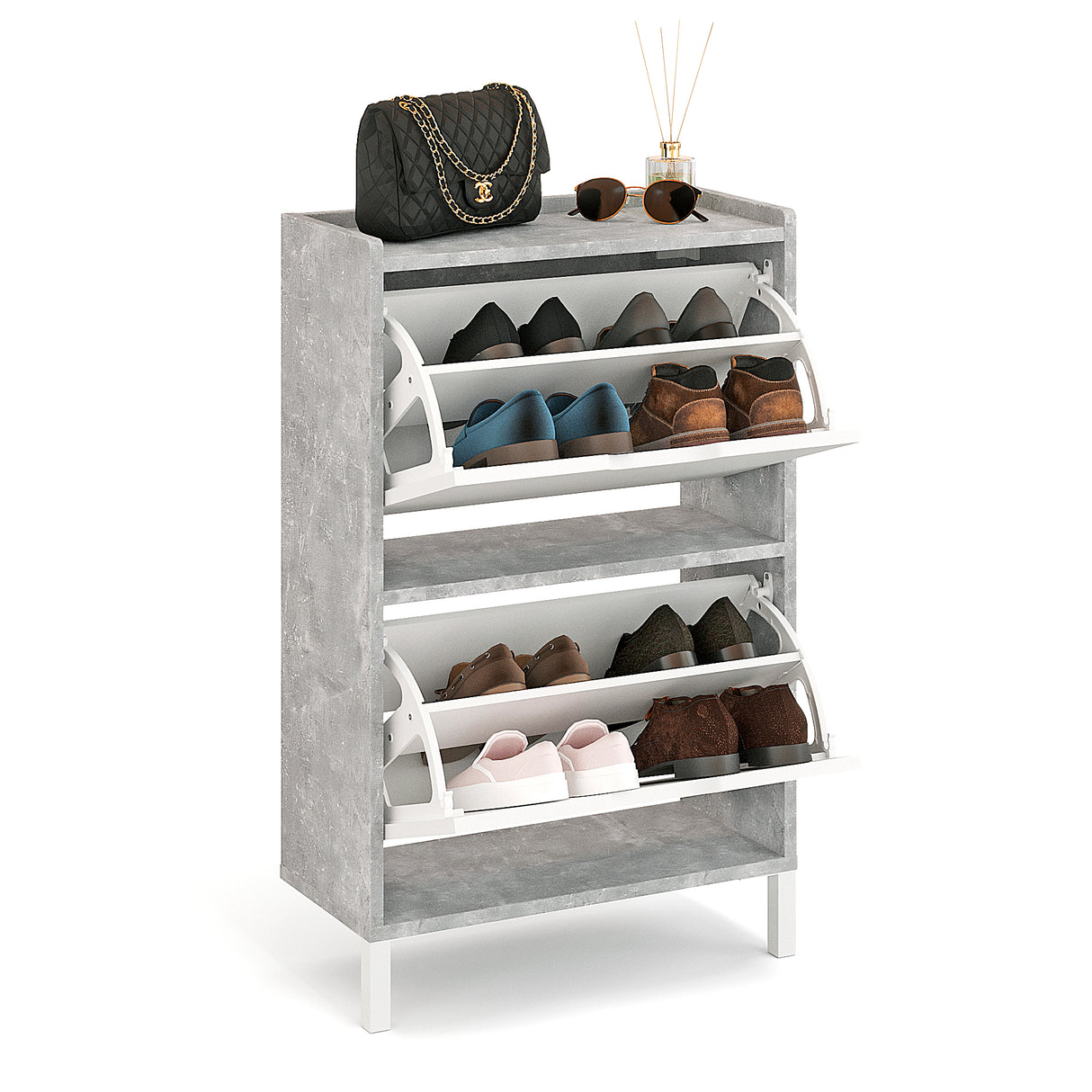 KOMTO Schuhschrank Schmal mit 2 Klappen | Madrid 2