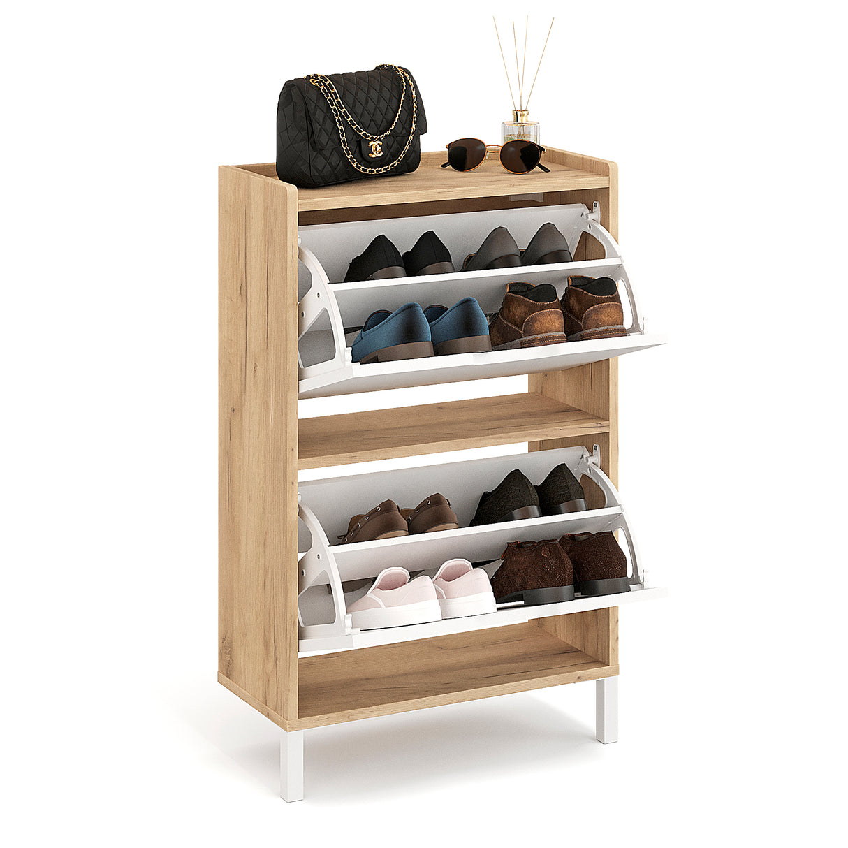 KOMTO Schuhschrank Schmal mit 2 Klappen | Madrid 2