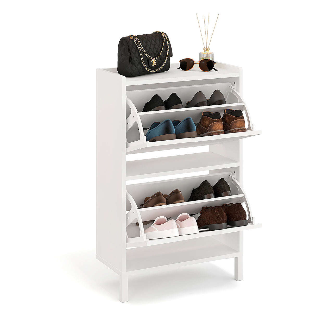 KOMTO Schuhschrank Schmal mit 2 Klappen | Madrid 2