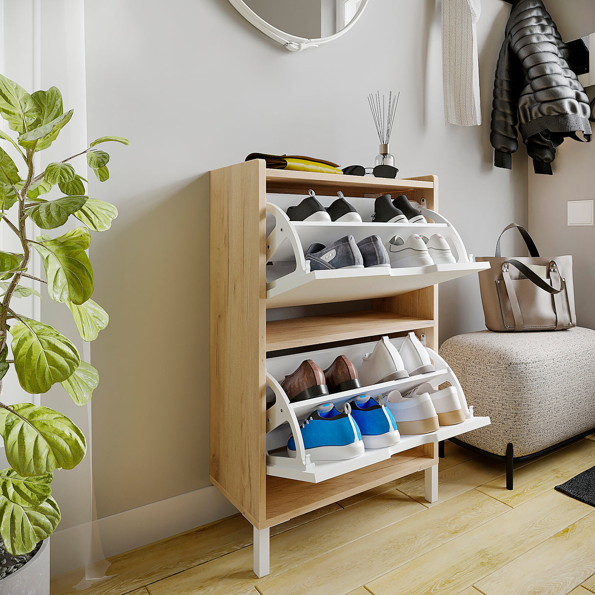 KOMTO Schuhschrank Schmal mit 2 Klappen | Madrid 2