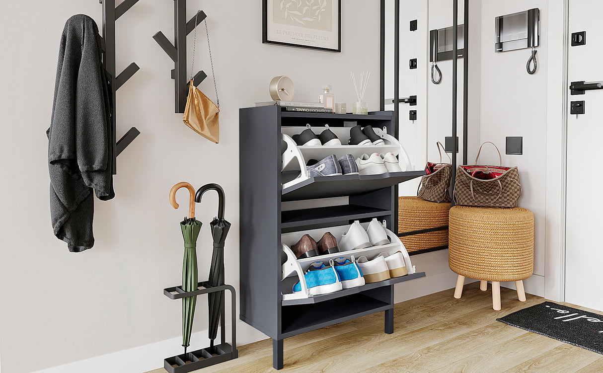 KOMTO Schuhschrank Schmal mit 2 Klappen | Madrid 2