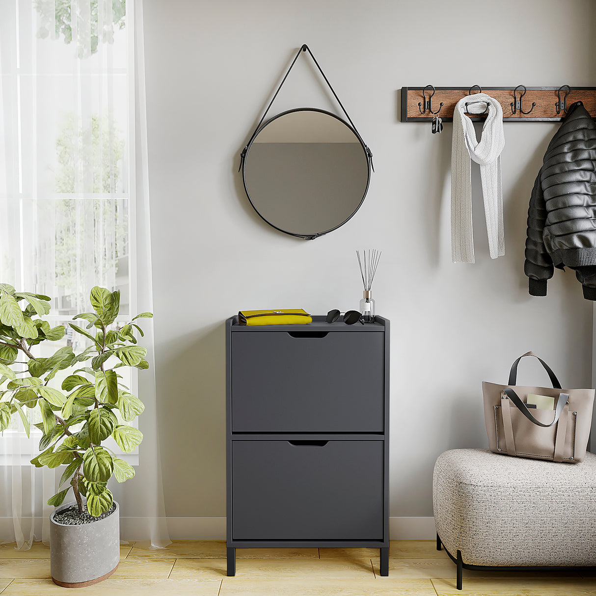 KOMTO Schuhschrank Schmal mit 2 Klappen | Madrid 2