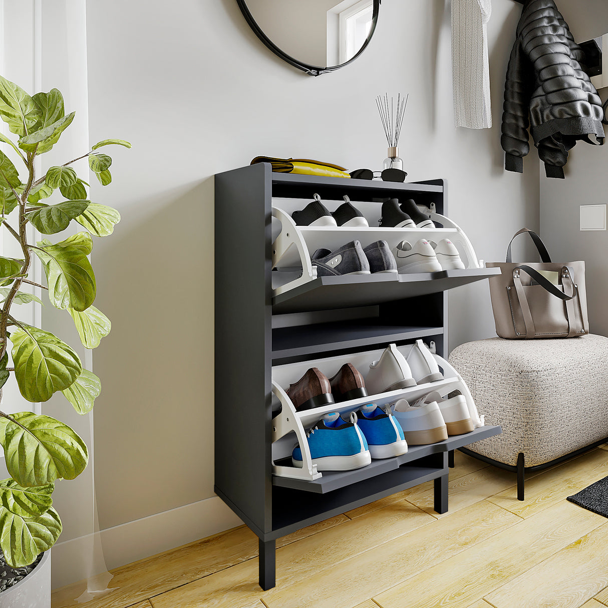 KOMTO Schuhschrank Schmal mit 2 Klappen | Madrid 2