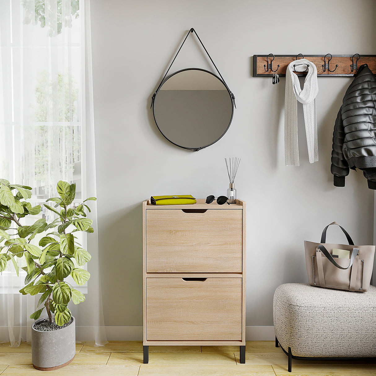 KOMTO Schuhschrank Schmal mit 2 Klappen | Madrid 2