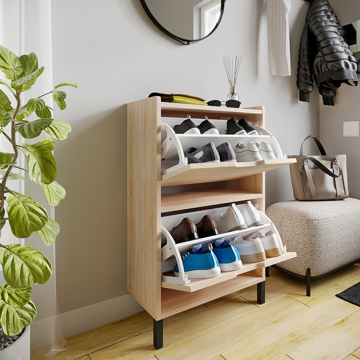 KOMTO Schuhschrank Schmal mit 2 Klappen | Madrid 2