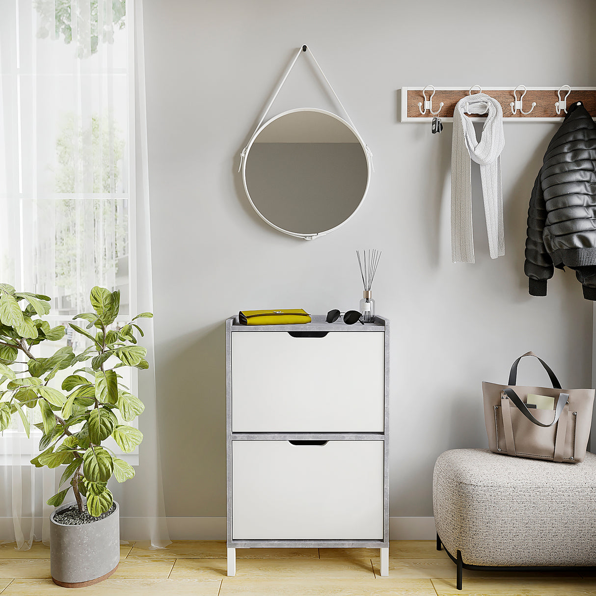 KOMTO Schuhschrank Schmal mit 2 Klappen | Madrid 2