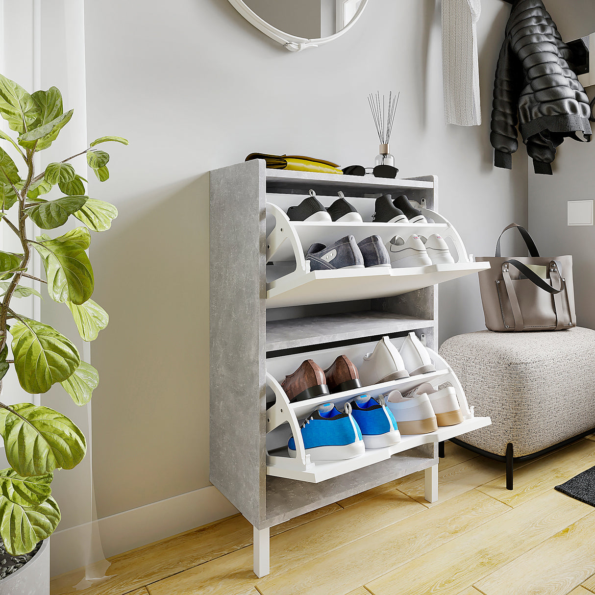 KOMTO Schuhschrank Schmal mit 2 Klappen | Madrid 2