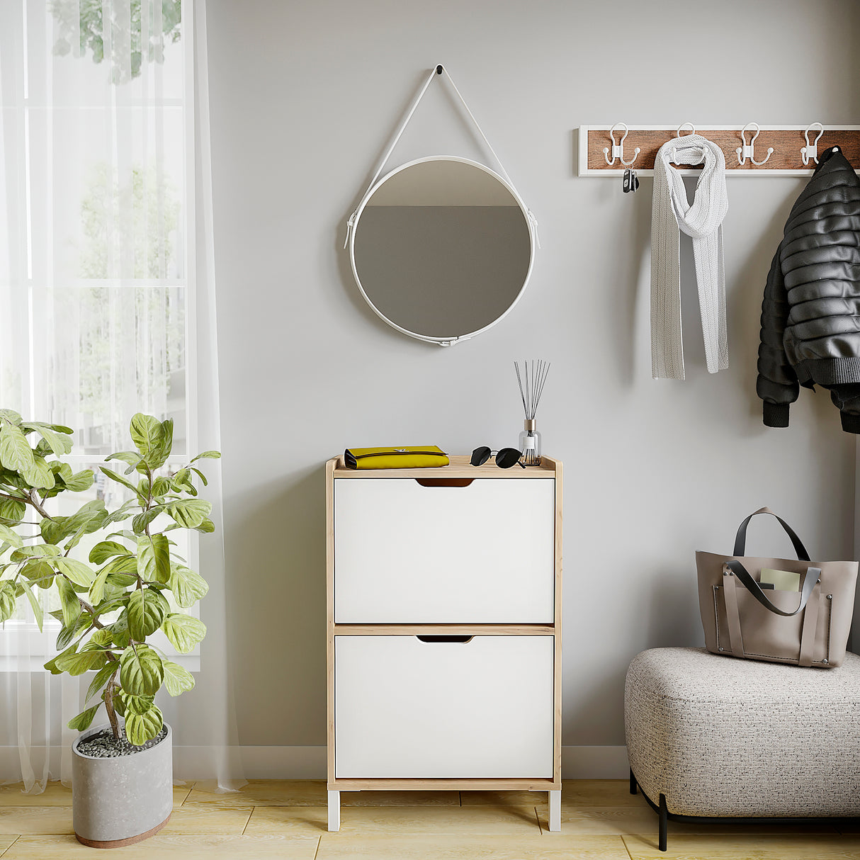 KOMTO Schuhschrank Schmal mit 2 Klappen | Madrid 2