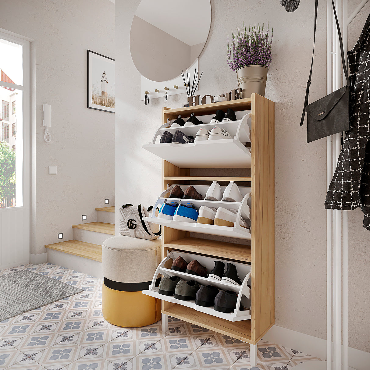 Schuhschrank Schmal mit 3 Klappen | Madrid 3