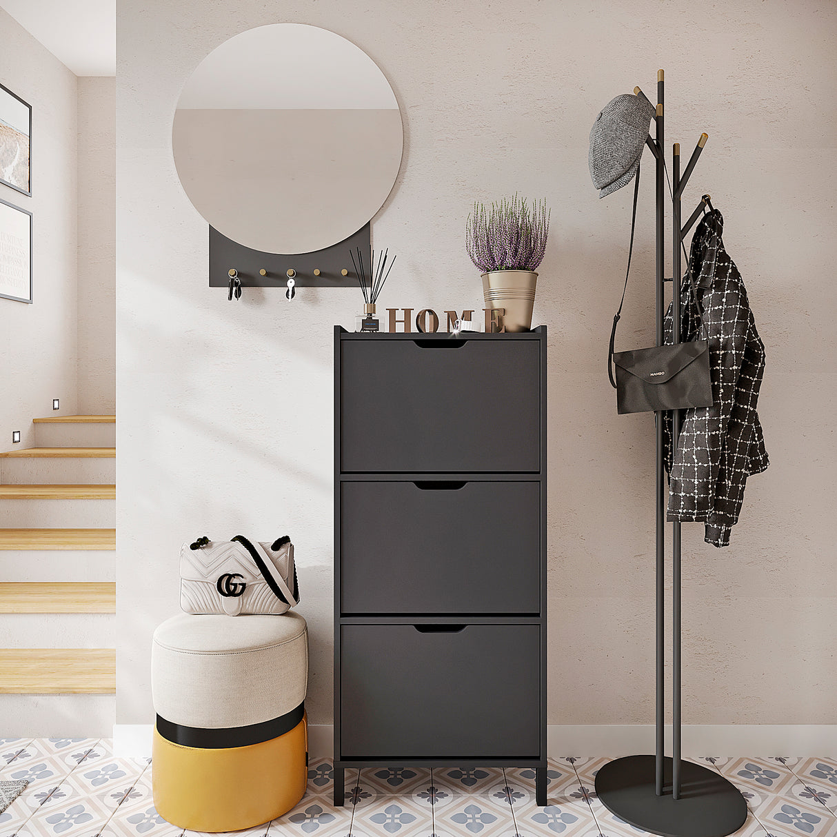 Schuhschrank Schmal mit 3 Klappen | Madrid 3