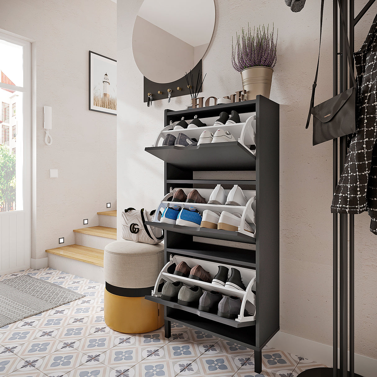 Schuhschrank Schmal mit 3 Klappen | Madrid 3