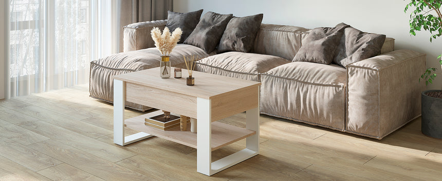 Mesa de centro WIRE — Roble Sonoma / Blanco