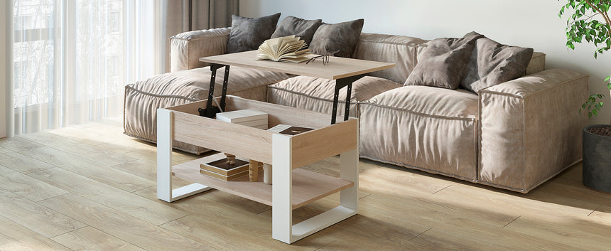 Mesa de centro WIRE — Roble Sonoma / Blanco
