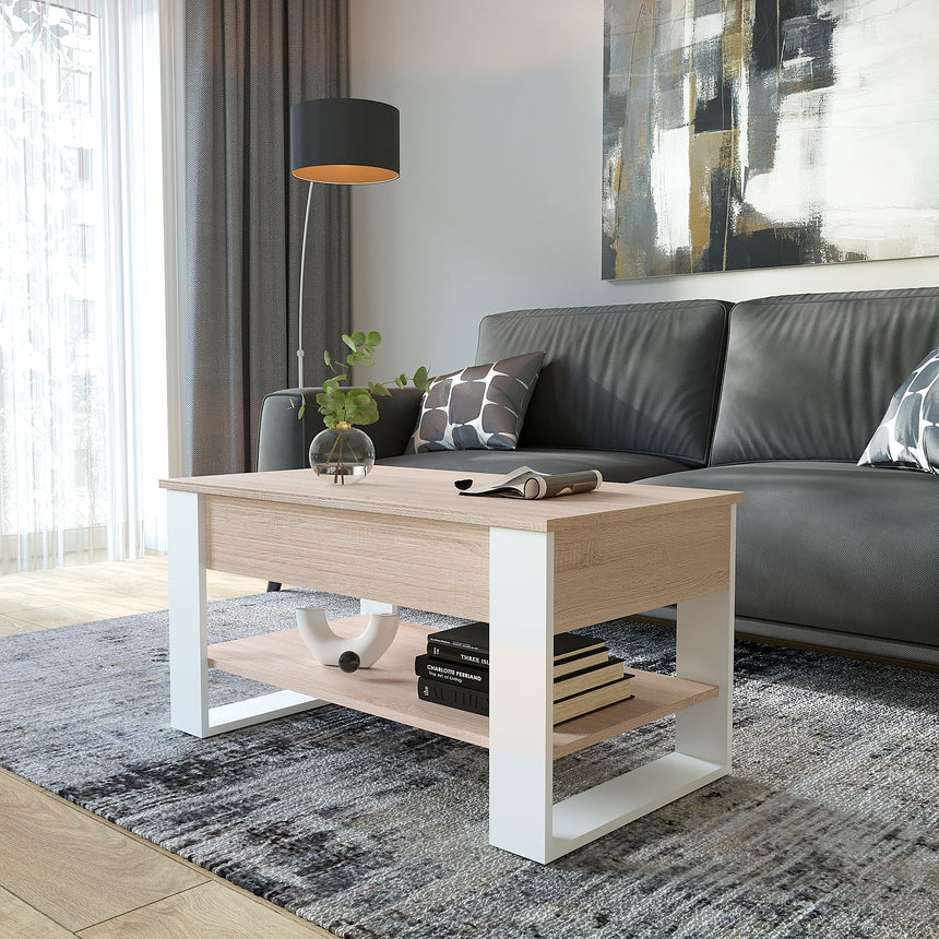 Mesa de centro WIRE — Roble Sonoma / Blanco