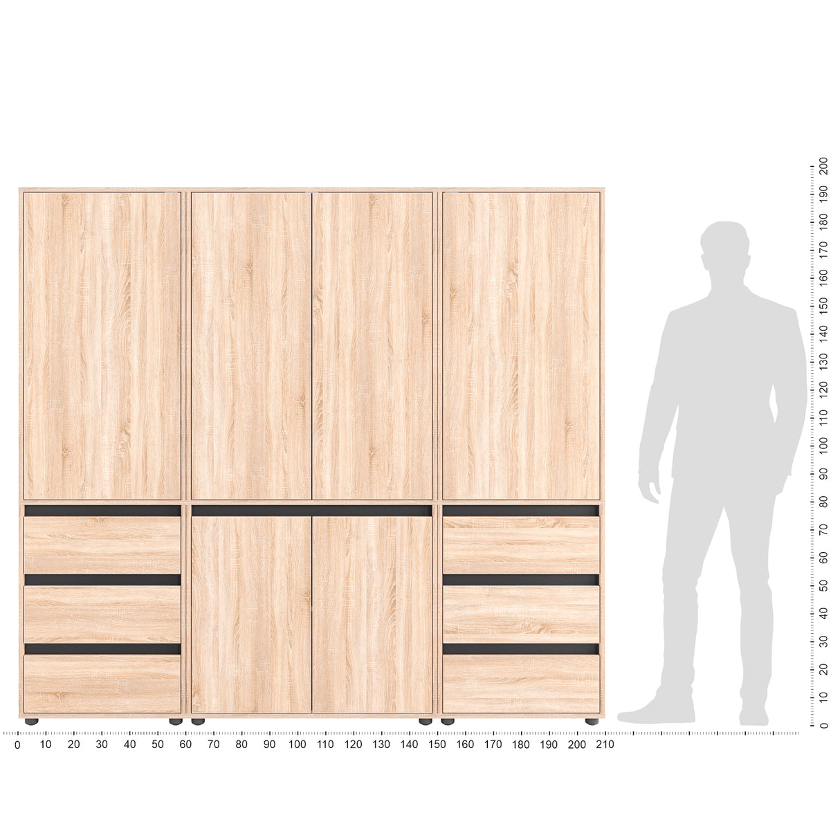 Kleiderschrank Groß mit 6-türig & 6 Schubladen | CUBE 210