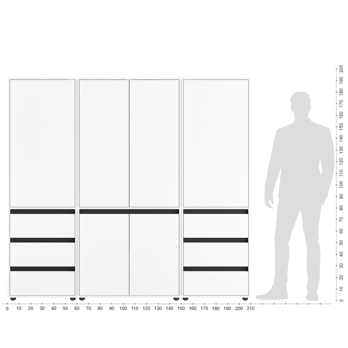 Kleiderschrank Groß mit 6-türig & 6 Schubladen | CUBE 210